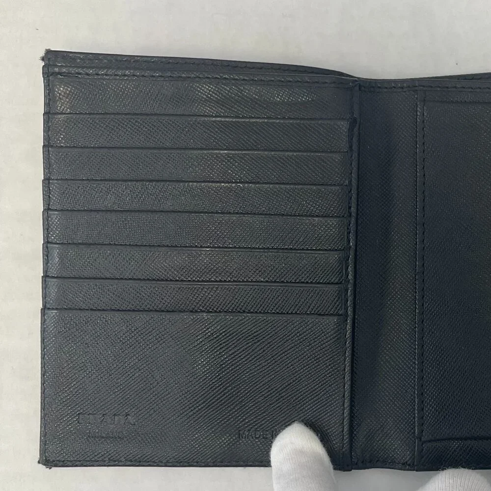 PRADA Tessuto Nylon Compact Tri-Fold Wallet in Black - Preowned